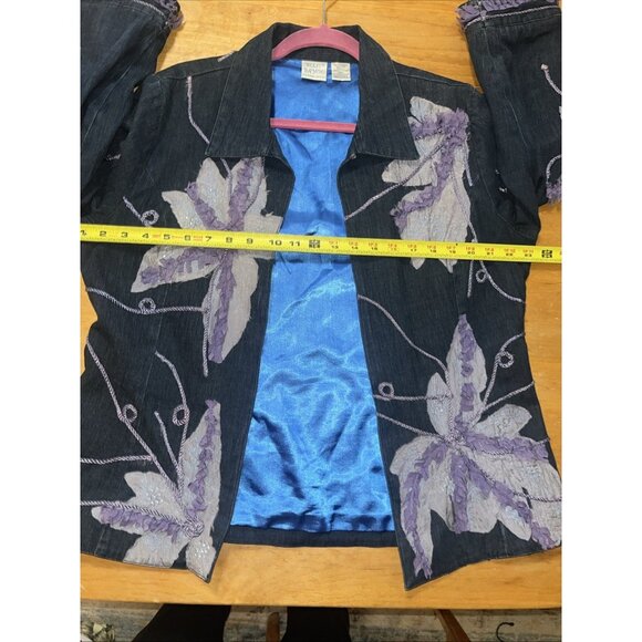 Vntg Bleu Bayou Blue Denim Jacket Artsy 3/4 Sleeve Small Open Jacket Women’s M - Picture 7 of 11